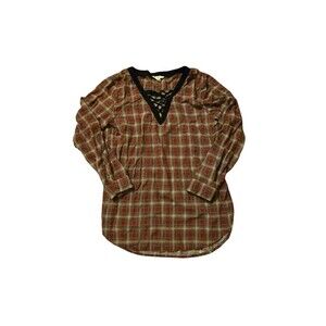Entro Plaid Tunic Women's Medium Dark Academia Holiday Christmas Shirt Rayon